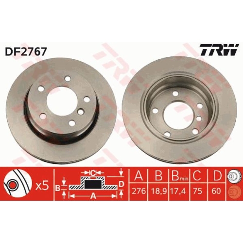 Disc frana Trw DF2767, parte montare : Punte spate