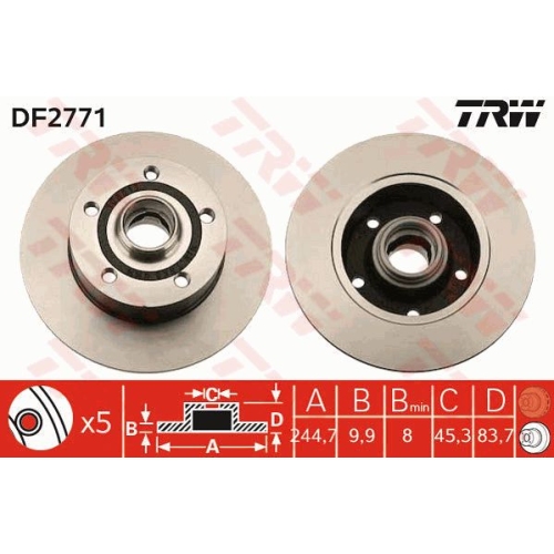 Disc frana Trw DF2771, parte montare : Punte spate