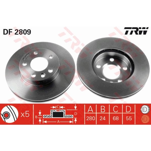 Disc frana Trw DF2809, parte montare : Punte fata