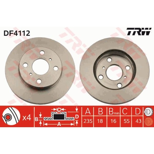 Disc frana Trw DF4112, parte montare : Punte fata