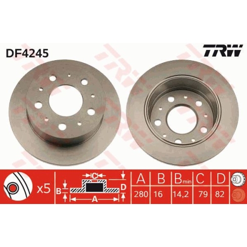 Disc frana Trw DF4245, parte montare : Punte spate