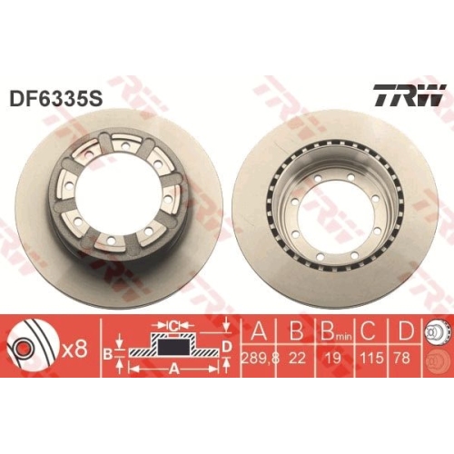 Set discuri frana spate TRW, Renault Mascott Caroserie (Fh ), 1999-06.04, Mascott Platforma / Sasiu, 1999-12.2013, Mascott, 1999-12.2010, spate; puntea spate