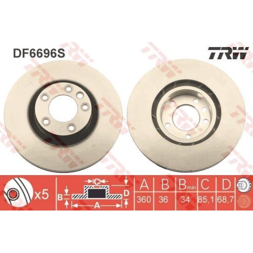Set discuri frana Porsche Cayenne (92a); Vw Touareg (7p5, Touareg Van (7p5), punte fata, Dreapta, 360x36, TRW