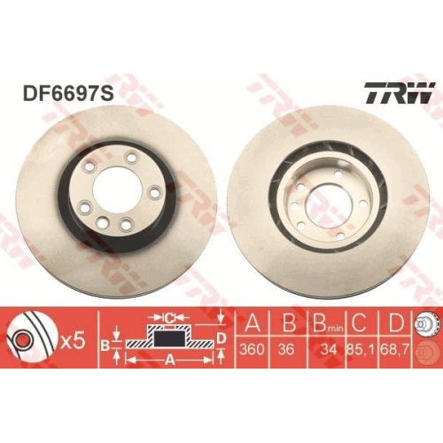 Set discuri frana Porsche Cayenne (92a); Vw Touareg (7p5, Touareg Van (7p5), punte fata, Stanga, 360x36, TRW