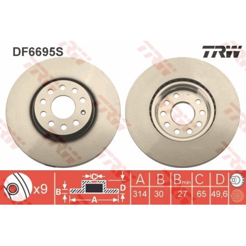 Set discuri frana fata TRW, Seat Alhambra (710, 711), 06.2010-, Tarraco (Kn2 ), 09.2018-; Skoda Kodiaq (Ns7, Nv7), 10.2016-; VW Sharan (7N), 05.2010-, Tiguan (Ad1), 01.2016-, Tiguan Allspace (Bw2), 03.2017-, Fata; Pt. numar PR : 1LW; puntea fata