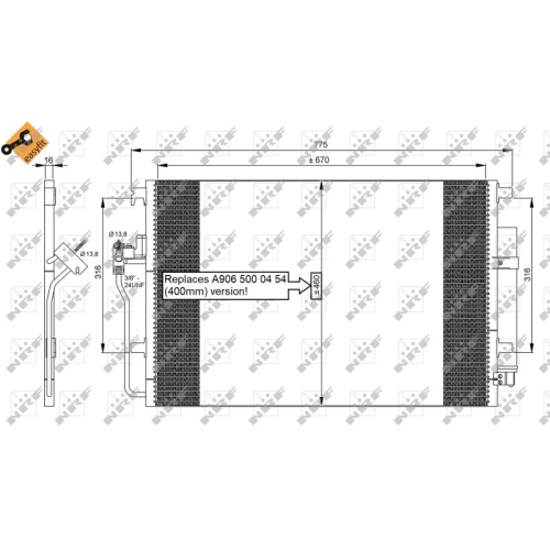 Condensator climatizare, Radiator clima Mercedes-Benz Sprinter (906); Vw Crafter 30, 2.2/3.0 benzina, NRF, 9065000054