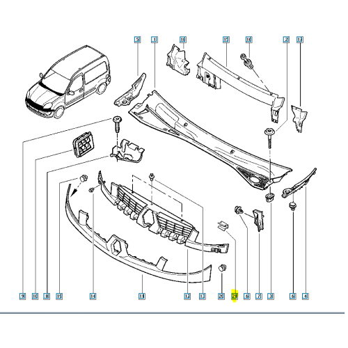 Agrafa fixare bara spate Renault Clio 2, clema originala grila masca Kangoo, 7703076098