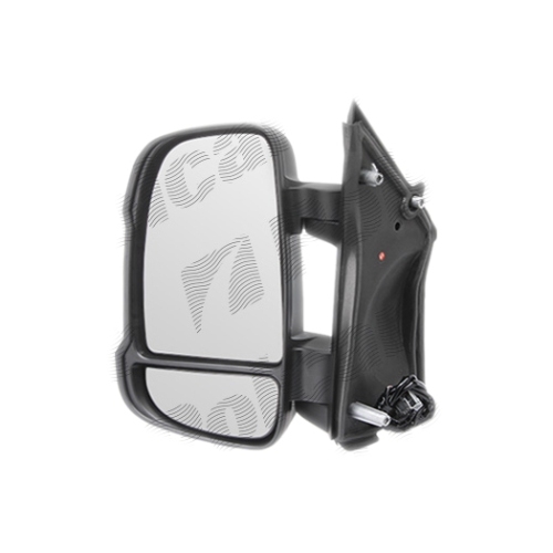 Oglinda exterioara Citroen Jumper 2006-2021, Fiat Ducato 2006-2021, Peugeot Boxer 2006-2021, partea Stanga, culoare sticla crom, convexa, cu carcasa neagra, cu incalzire, ajustare electrica, 2 mufe cu 8 gauri/ 2 pini+ 8 gauri/ 8 pini, brat scurt 9 cm