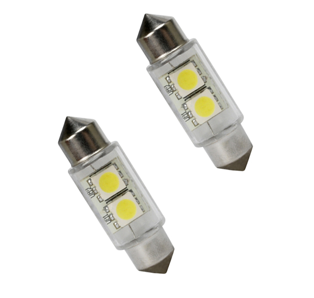 Set 2 becuri auto Vecta cu 2 leduri SMD 12V T11x36mm C5W alb sofit Festoon 5050SMD