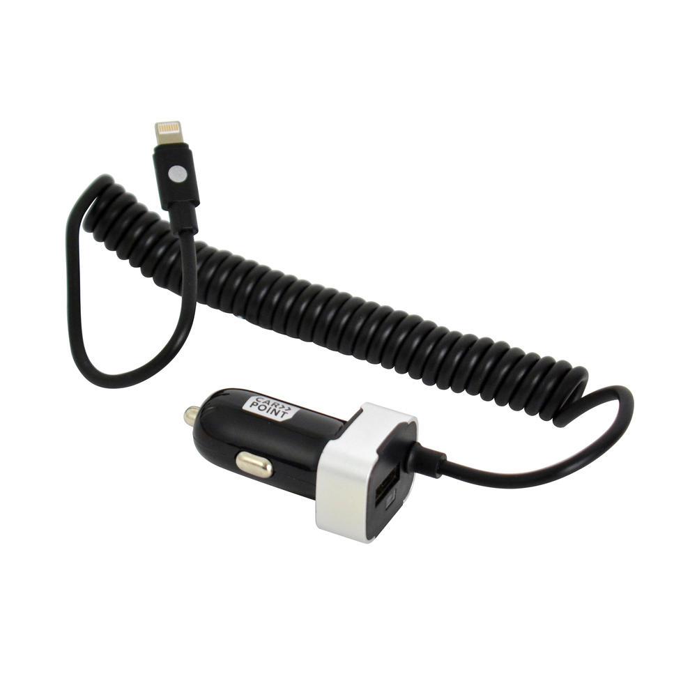 Incarcator auto Carpoint cu cablu conector hibrid MicroUSB MFi Dock 8pin, 1x iesire USB 2.0, 2.4A , 12V/ 24V, lungime 150cm