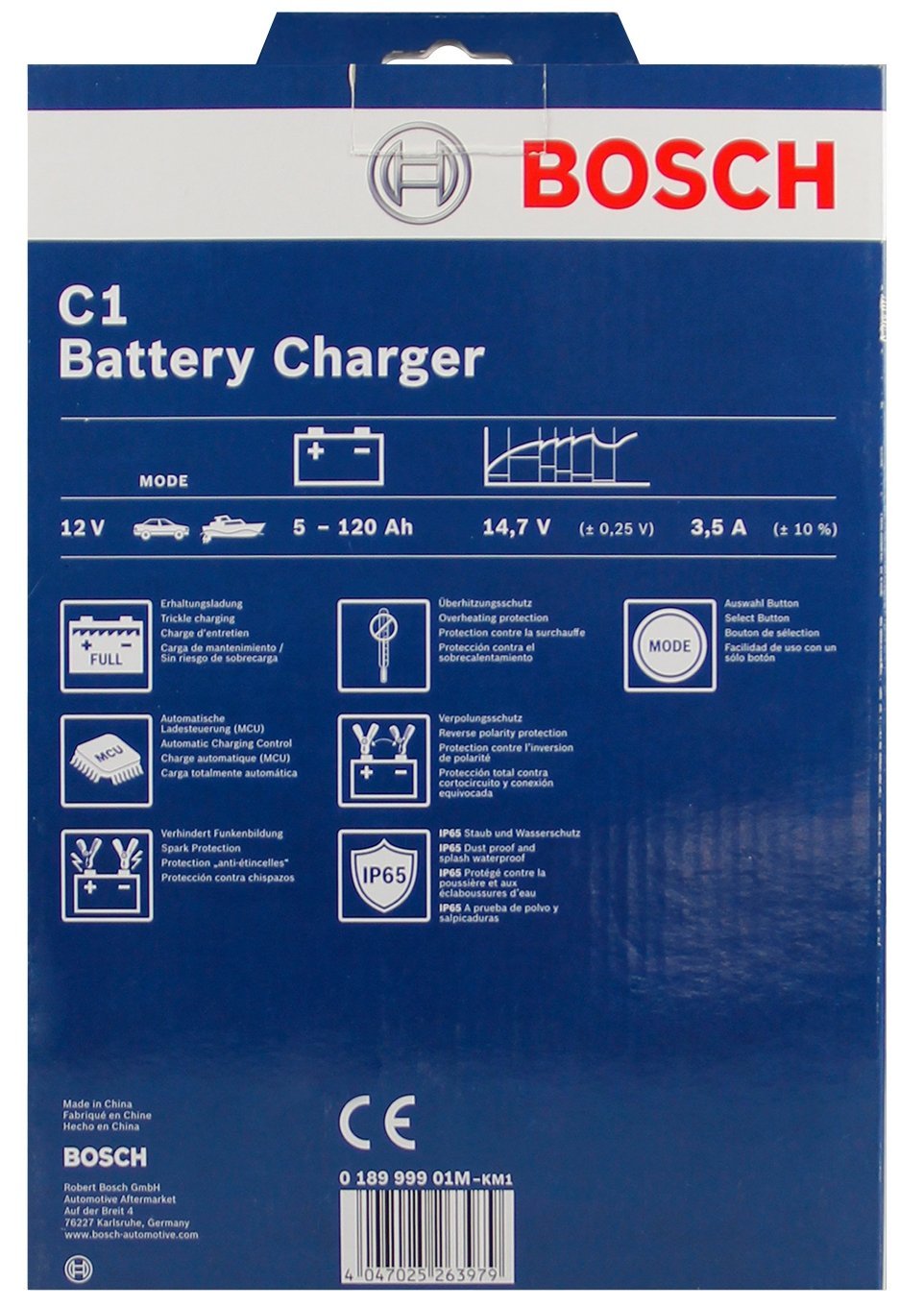 Incarcator acumulator auto Bosch C1 , redresor automat pentru baterii de 12V tip acid si plumb, 018999901M