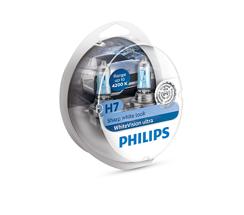 Set 2 becuri auto cu halogen pentru far Philips SHARP White Vision Ultra H7 12V 55W PX26D, 12972WVUSM