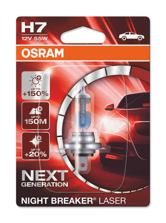 Bec auto H7 12V 55W Px26d Osram NightBreaker Laser +150% mai multa lumina , culoare temperatura 3750K; 64210NL