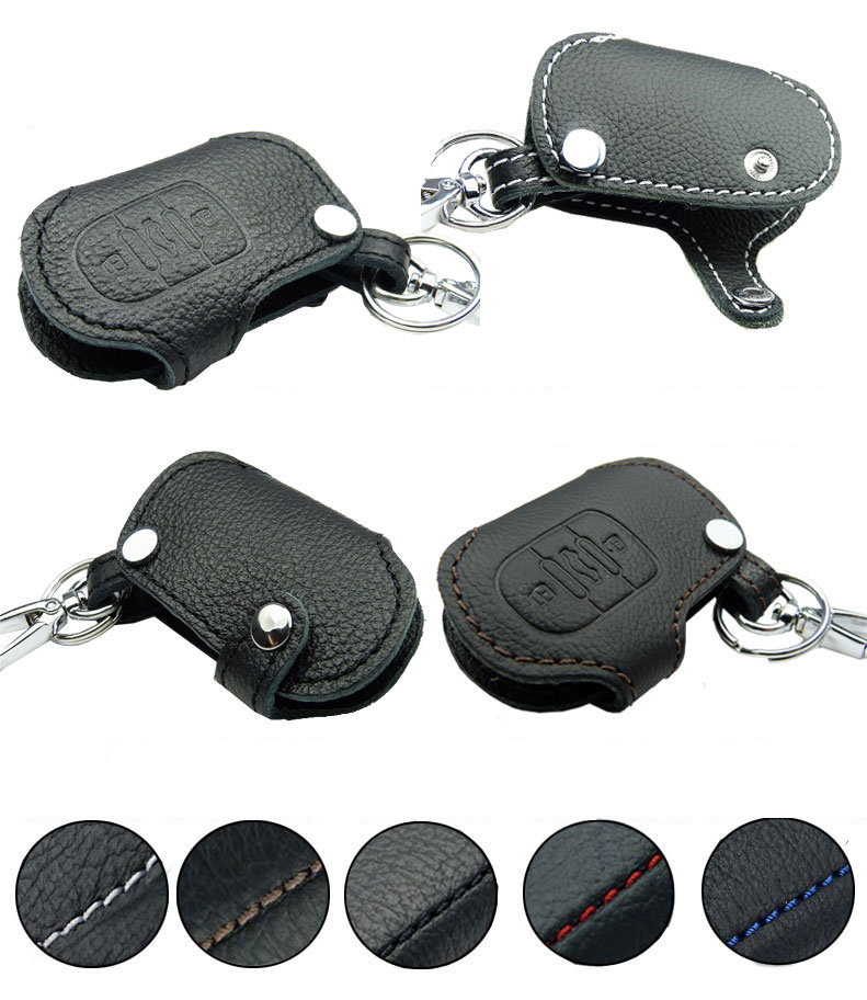 Husa cheie din piele pentru Audi A1 A3 A4 A5 A6 Q3 Q5 Q7, cusatura neagra, pentru cheie cu 3 butoane