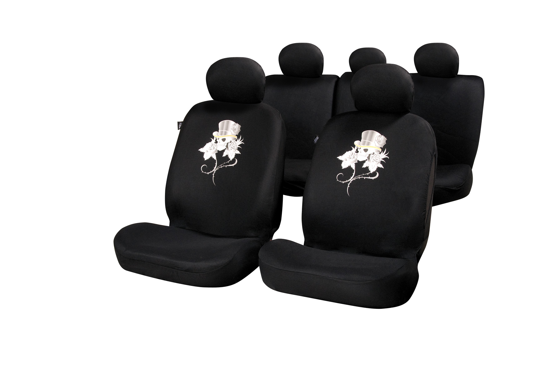 Set huse scaune auto Rose Skull , Fata + Spate compatibile cu modelele cu Airbag in scaune