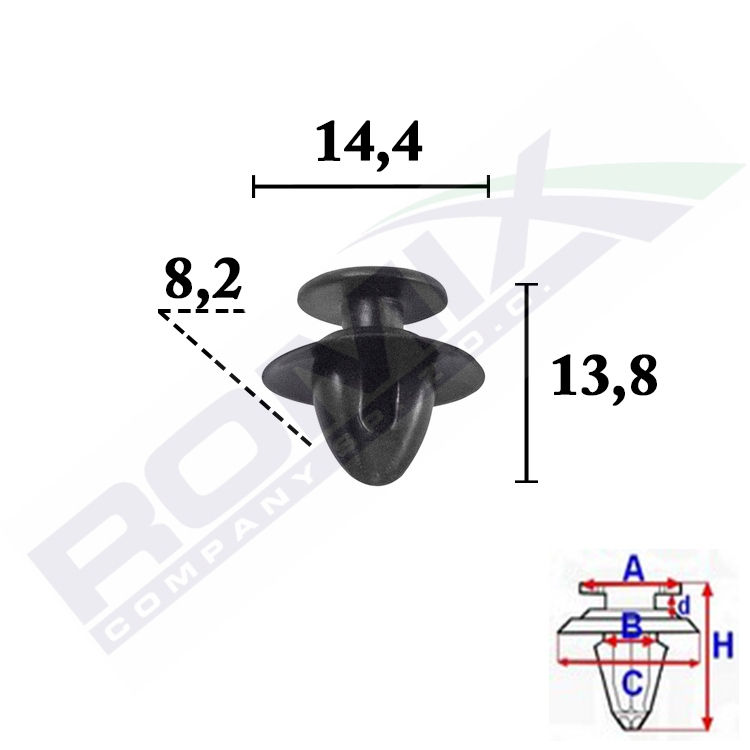 Clema, agrafa fixare ornamente Volvo 240 (P2), 81-93; Volvo 240/244/260 (P2) 75-80; Volvo 740/760 (7), 82-89; Volvo 740/760 (7), 89-92//940/960 (9), 90-98, Aftermarket