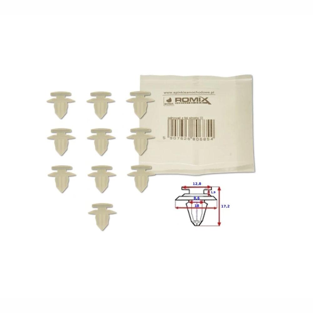 Clema, clips fixare Citroen C4 Aircross; Lexus Es, Gs, Is, Rx; Mitsubishi Asx, Galant, Lancer, Pajero; Peugeot 4008; Suzuki Grand Vitara, Ignis, Swift; Toyota; tapiterie, ornamente; set 10 buc, 09409-08331, 67921-32010, 90467-10162, MU000573, MU000588