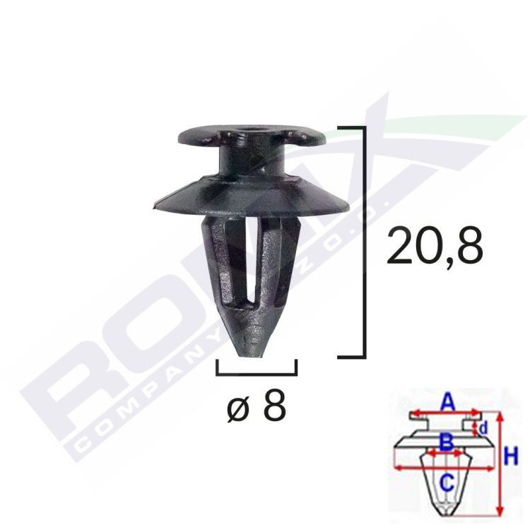 Clema, clips fixare Audi 100, 100/200, 80, A6, A8, 80 Coupe/Cabrio; BMW seria 3, 5, 7; Seat Ibiza/Cordoba, Toledo; VW Caddy, Corrado, Golf I, Golf II, Jetta, Lt II, Lt28/31/35, Polo, Transporter; tapiterie; set 10 buc, 51411885961, 51541885961, 823867299