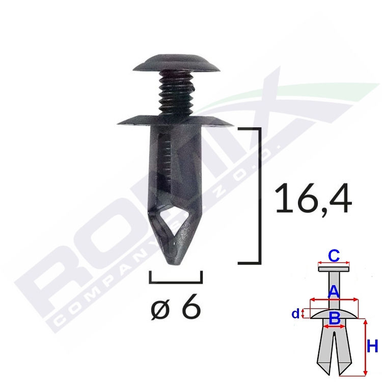 Clema, clips fixare Nissan Almera 95-00, Micra 03-10, Note 06-09/09-13, Patrol 97-03/03-04/04-09, Primera 90-97/96-99/99-02, Qashqai 07-10/10-14, Sunny 90-96/90-00, Terrano II 93-99/99-02; aplicatii multiple, set 10 buc, 66860-01W01