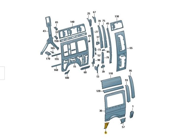 Segment reparatie aripa spate Dodge Sprinter (906), 01.2007-; Mercedes Sprinter 209-524, 07.2006-10.2013; Mercedes Sprinter 210-519, 10.2013-06.2018; Vw Crafter (2e), 12.2005-04.2017, Spate, Stanga, Aftermarket