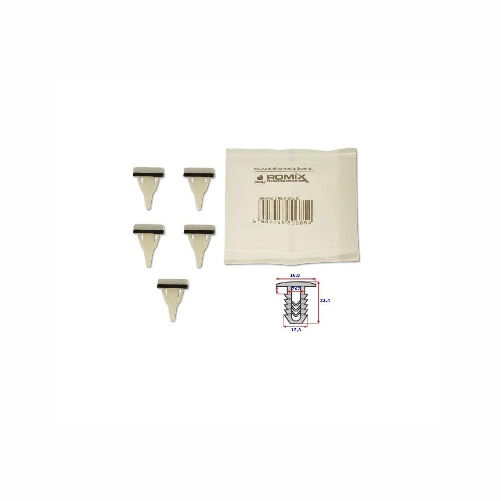 Clema, clips fixare Citroen C4 Aircross; Mitsubishi Asx (Ga), Galant (Ea0), Grandis, Lancer (Cs/Cy0), Outlander (Cw0/Cu0w/Gg/Gf), Pajero (V60/70/80/90), Pajero/Montero Sport (K90); Peugeot 4008; ornamente exterioare pervaz, set 10 buc, MB361578, MR280579