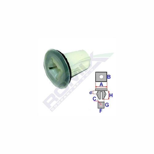 Clema, clips fixare Chevrolet, Daewoo, Hyundai, Kia, Lexus, Mitsubishi; bara protectie si ornamente, aripa interioara, hayon, set 10 buc, 09148-03001, 09148-03006, 85744-28000, 90189-06029, 90189-06172, 94515242, 94515289, MU480035