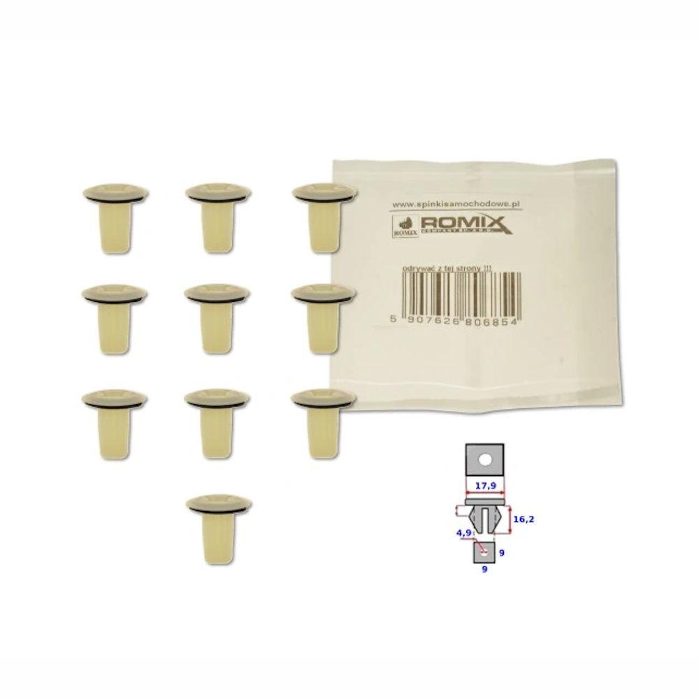 Clema, clips fixare Chevrolet, Daewoo, Hyundai, Kia, Lexus, Mitsubishi; bara protectie si ornamente, aripa interioara, hayon, set 10 buc, 09148-03001, 09148-03006, 85744-28000, 90189-06029, 90189-06172, 94515242, 94515289, MU480035