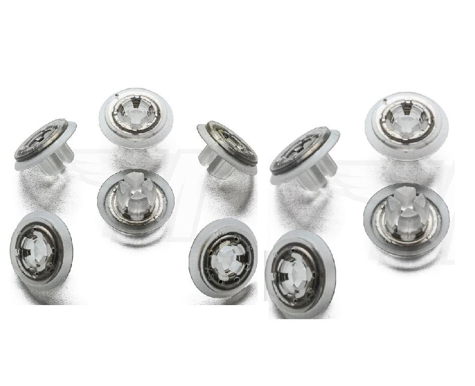 Diblu, clips BMW 3 (E21/30), 5 (E12/28/34), 7 (E23/32); Seat Altea (5P1/5P5), Leon (5F), Mii, Toledo (5P); Skoda: Citigo, Rapid (NH); VW Beetle (5C1), Caddy III, CC, Eos, Fox (5Z1), Passat CC, Polo (6R/9N), Up!; fixare emblema, capac oglinda, set 10 buc