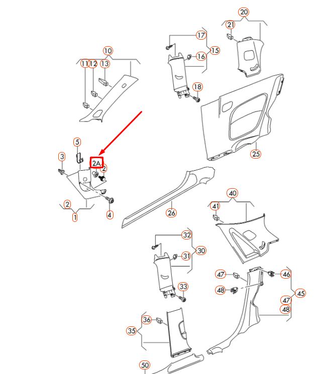 Diblu, clips Audi A1, A3, A8; Seat Alhambra, Altea, Ibiza, Leon, Toledo; Skoda Fabia, Octavia, Rapid, Roomster, Superb, Yeti; VW Amarok, Bora, Caddy, Golf, Jetta, Passat, Phaeton, Polo, Sharan, Tiguan, Touareg, Touran, Transporter; ornamente prag, 10 buc