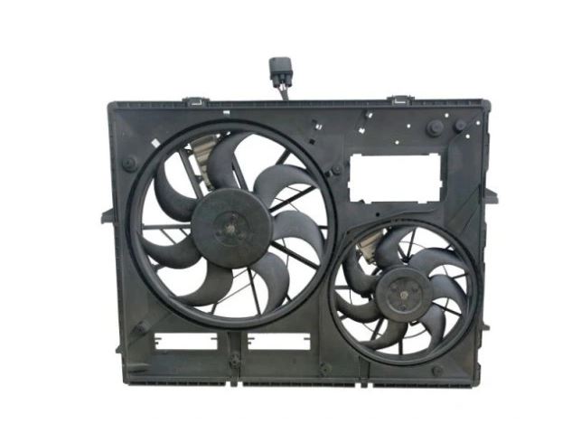 GMV radiator electroventilator Audi Q7 (4L), 2005-2015, motor 3.0 V6 TFSI, 3.6 V6, benzina, 3.0 TDI, diesel, 418/305 mm; (4 +4) pini, cu modul de control electronic,