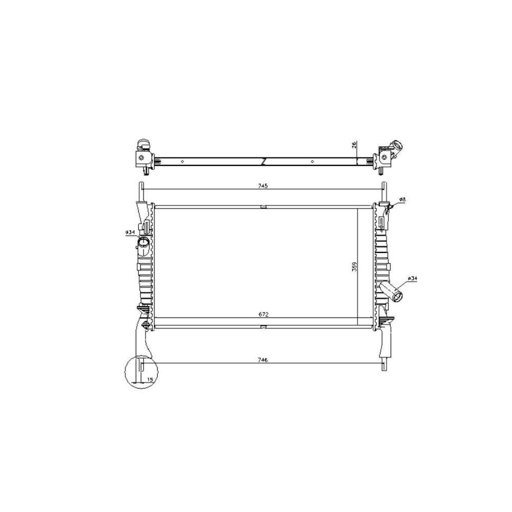 Radiator racire Ford Transit, 2006-05.2009, Motorizare 2, 2 Tdci 62/81/85/96/103kw; 2, 3 107kw; 2, 4 Tdci 74/85/103kw; 3, 2 Tdci 147kw Diesel, tip climatizare fara AC, cutie Manuala, dimensiune 673x378x23mm, Cu lipire fagure mecanica, Aftermarket