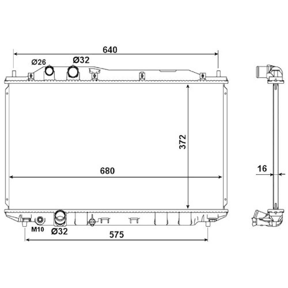 Radiator racire Honda Civic (Fa/Fg) Usa, 2006-2011, Motorizare 1, 6 83kw; 1, 8 103kw Benzina, tip climatizare Cu/fara AC, cutie Manuala, tip Denso, diametru intrare/iesire 32/32mm, dimensiune 678x375x16mm, Cu lipire fagure prin brazare, KOYO