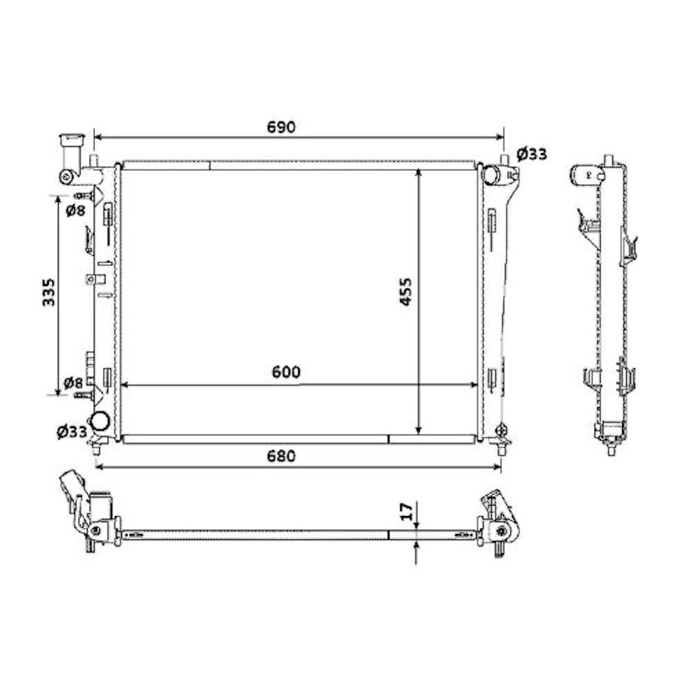 Radiator racire Kia Cee'd/Pro Ceed, 2007-2012 1,4 80kw; 1,6 90 Kw; 2,0 102/105kw Benzina, Automat, Cu/fara AC, diametru intrare/iesire 34/34mm, 599x448x16, Cu lipire fagure prin brazare Aftermarket