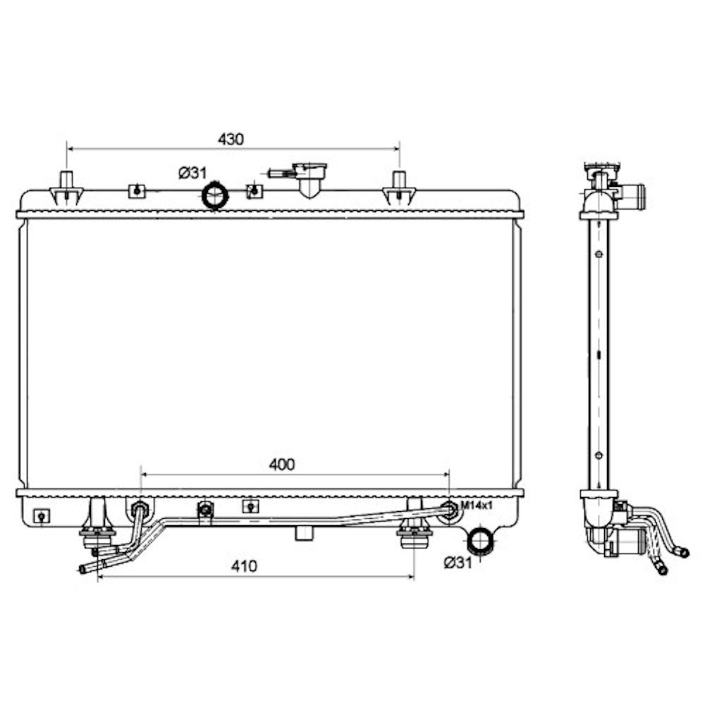 Radiator racire Kia Rio (Dc), 08.2002-02.2005, Motorizare 1, 3 60kw; 1, 5 72kw Benzina, tip climatizare Cu/fara AC, cutie automata, dimensiune 627x350x26mm, Cu lipire fagure prin brazare, Aftermarket