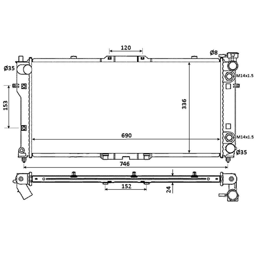 Radiator racire Mazda 626 (Gf/Gw) 06.1987-04.2002/ Mazda 626 Ge 1992-1997 (Motor 1, 8 66/77kw; 2, 0 85/86/100kw); Mazda Mx-6, 1992-1998 (Motor 2, 0 85/88kw) Benzina, tip climatizare Automat, dimensiune 690x328x26mm, Cu lipire fagure prin brazare