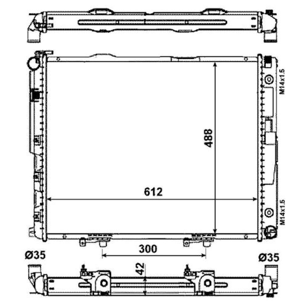 Radiator racire Mercedes W124/Clasa E, 1984-1996 Mode 400e/E420 (4, 2 V8 210kw); E420 (4, 2 V8 205kw); E500 (5, 0 V8 235kw); 500e (5, 0 V8 240kw); Benzina, tip climatizare Cu/fara AC, cutie automata, dimensiune 610x480x42mm, Cu lipire fagure prin brazare,