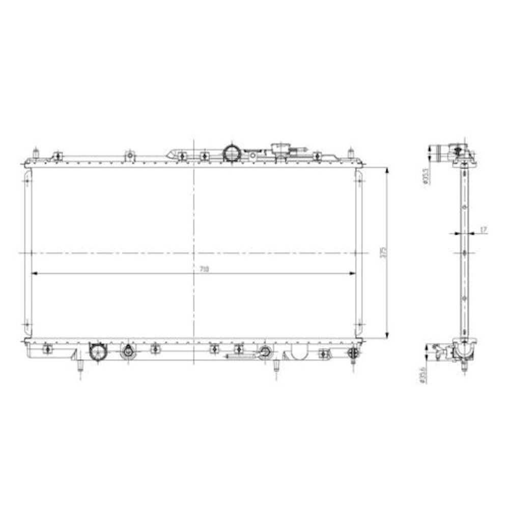 Radiator racire Mitsubishi Galant (Ea0), 01.1999-12.2002, Motorizare 2, 4 110kw Benzina, tip climatizare Cu/fara AC, cutie automata, tip Denso, diametru intrare/iesire 35/35mm, dimensiune 718x375x16mm, Cu lipire fagure prin brazare, Aftermarket