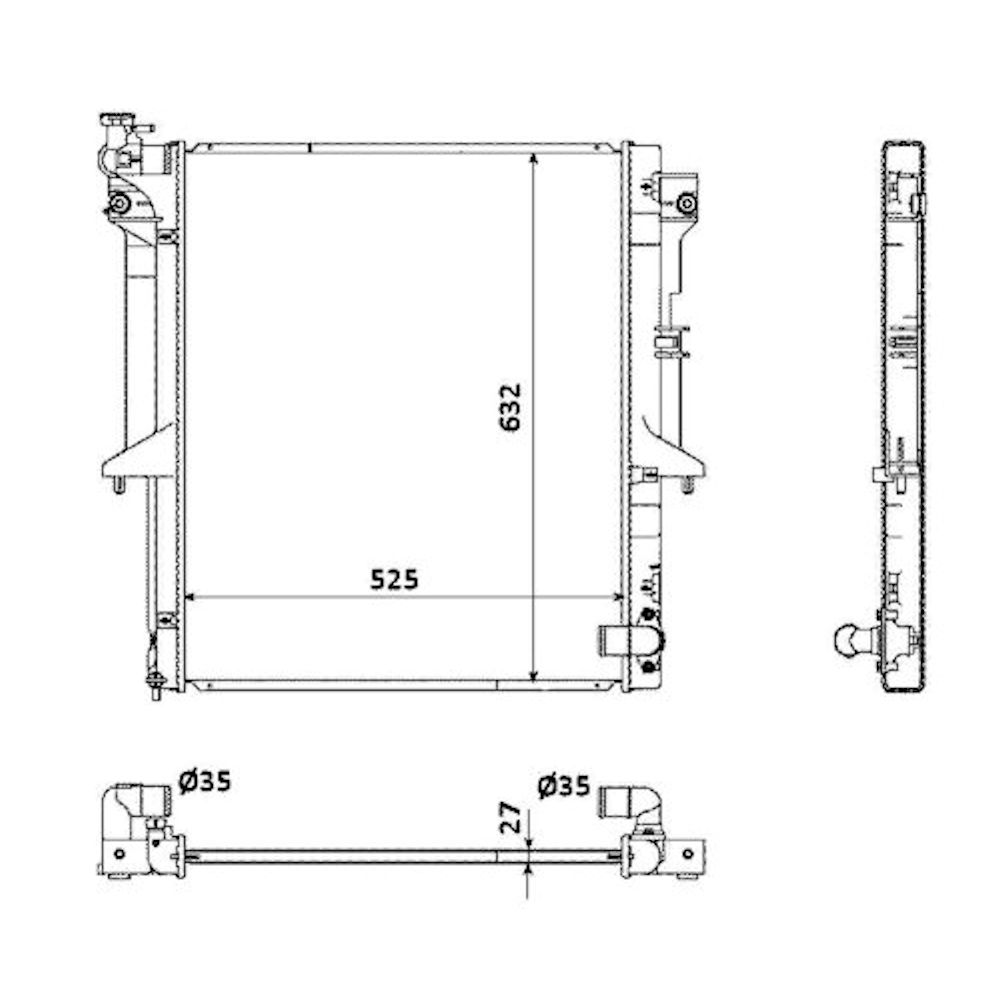 Radiator racire Mitsubishi L200, 12.2005-2015, Motorizare 2, 5 Di-D 100/123kw Tip Heavy Duty Diesel, tip climatizare Cu/fara AC, cutie Manuala, diametru intrare/iesire 35/35mm, dimensiune 638x526x26mm, Cu lipire fagure prin brazare, Aftermarket