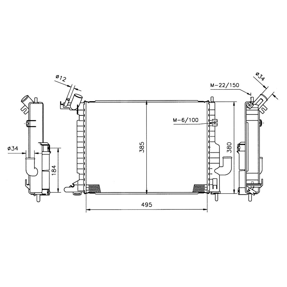 Radiator racire Opel Vectra B (J96), 10.1995-07.2002, Motorizare 1, 7 Td 60kw Diesel, tip climatizare fara AC, cutie Manuala, dimensiune 498x360x34mm, Cu lipire fagure mecanica, Aftermarket