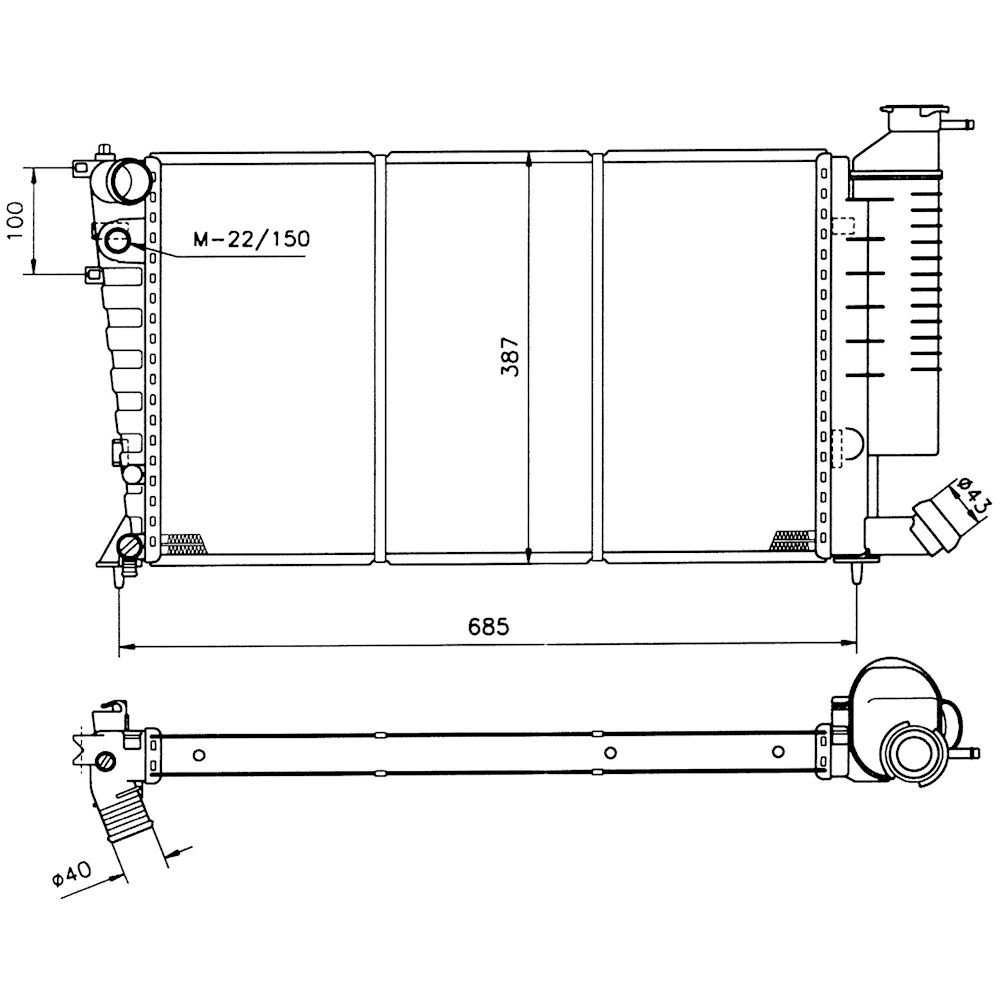 Radiator racire Peugeot 306 (7_), 08.1996-12.2002 1,4 55kw; 2,0 99kw Cu/Fara Ac Benzina, Manual, cu conectori rapizi iesire, 610x359x32, Cu lipire fagure mecanica Aftermarket