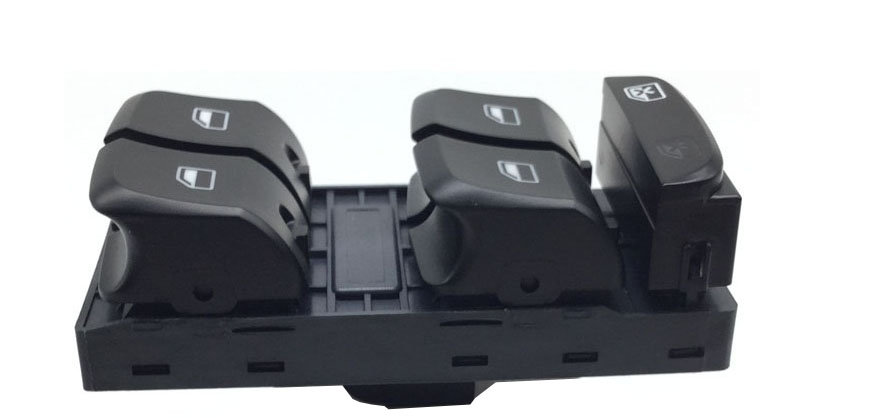 Comutator macara geam Audi A4 B8 2007-2015, A5 B8 2007-2016, Q5 8R 2008-2016, pentru geamuri electrice fata si spate, cu blocare deschidere geamuri, 8K0959851D