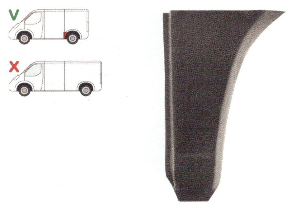 Segment reparatie aripa spate Vw Transporter T4 1990-2003, Scurt Partea Stanga, punte Spate in fata rotii, lungime 270 mm, inaltime 395 mm, (pentru modelul scurt )