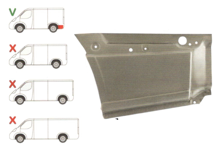 Segment reparatie aripa spate Mercedes Sprinter 2006-, VW Crafter 2005- , L=2600, 3265 Partea Stanga, Spate, in spatele rotii , lungime 635mm inaltime 396mm, Model Standard