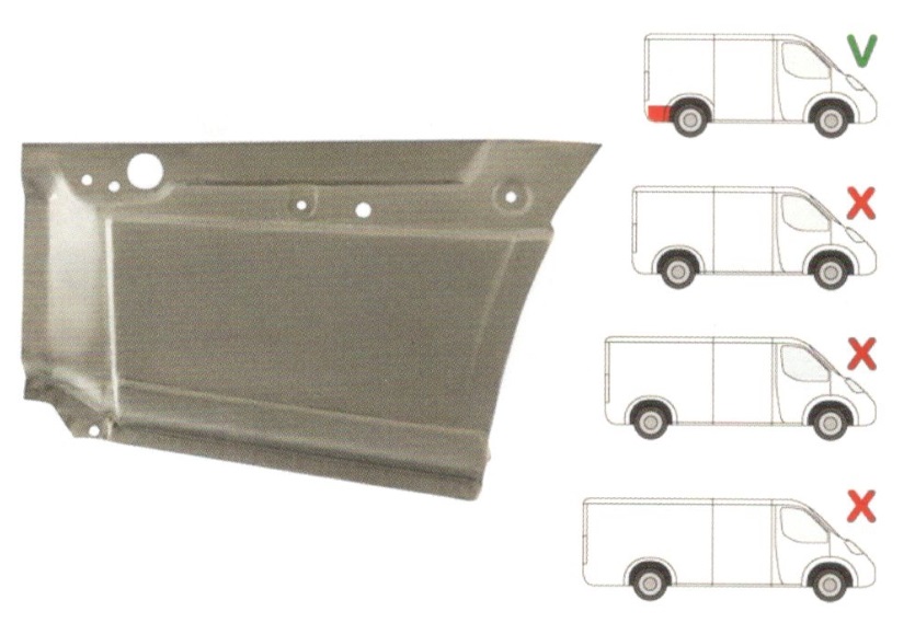 Segment reparatie aripa spate Mercedes Sprinter 2006-, VW Crafter 2005- L=2600, 3265 Partea Dreapta, Spate, lungime 635 mm, inaltime 390 mm, in spatele rotii, Model Standard