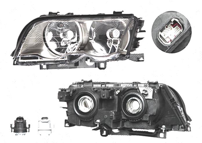Far Bmw Seria 3 (E46), Sedan/Combi, 06.1998-09.2001, fata, Stanga, H7+H7; electric; rama titanium; cu motor, DEPO