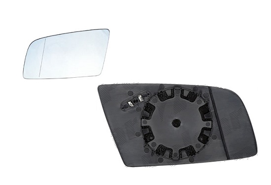 Geam oglinda exterioara cu suport fixare Bmw Seria 5 (E60/E61), 06.2003-06.2010; Seria 6 (E63/E64), 01.2004-07.2010, Stanga, incalzita; geam asferic; cromat