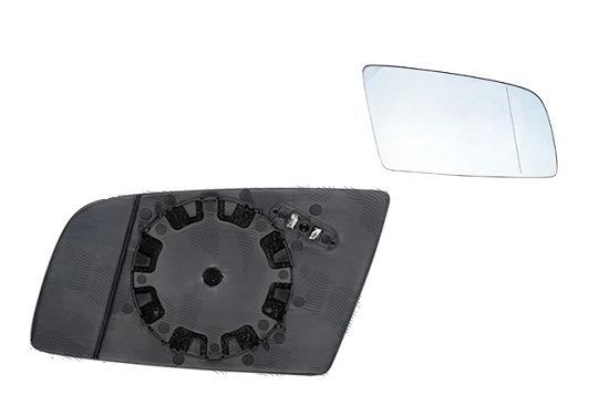 Geam oglinda exterioara cu suport fixare Bmw Seria 5 (E60/E61), 06.2003-06.2010; Seria 6 (E63/E64), 01.2004-07.2010, Dreapta, incalzita; geam asferic; cromat