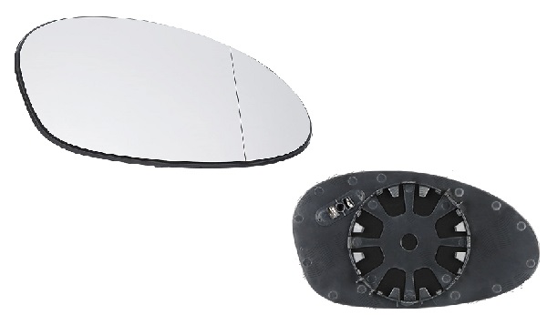 Geam oglinda exterioara cu suport fixare Bmw Seria 1 (E81/E82/E87/E88), 09.2004-2009; Seria 3 (E46), Coupe/Cabrio, 05.1999-09.2006 Model M3; Seria 3 (E90/E91), 11.2004-08.2008, Dreapta, incalzita; geam asferic; cromat