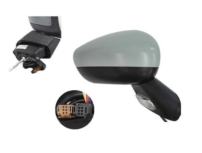 Oglinda exterioara Citroen C3, 03.2010-12.2016, Dreapta, reglare electrica; grunduit; incalzita; geam convex; cromat; senzor temperatura; pliere electrica; 11 pini; cu semnalizare; baza oglinda negru