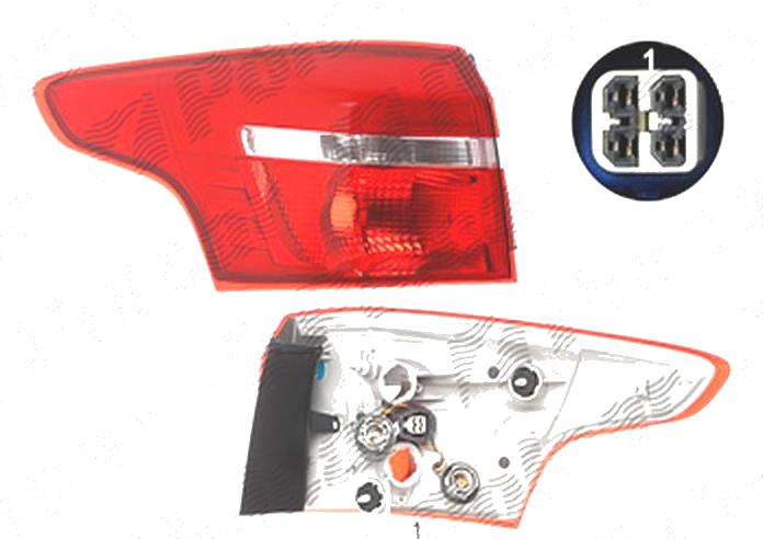 Stop spate lampa Ford Focus 3, 10.2014-, spate, Stanga, Combi, partea exterioara; P21W+PY21W+W5W; fara suport bec, DEPO